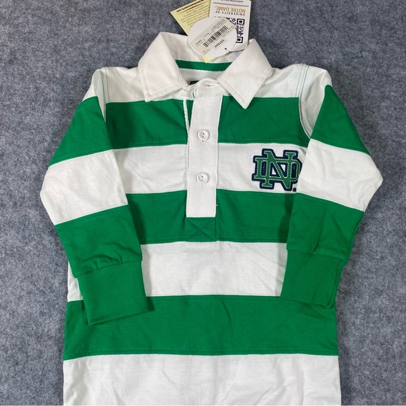 NWT Infant Boys Notre Dame Romper Green and White Striped Age 1-2, (12M-24M) - Picture 2 of 12